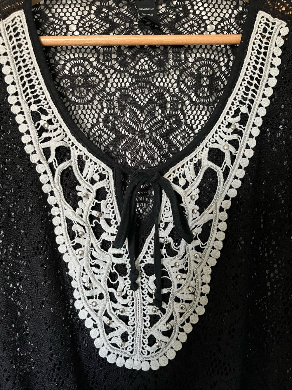 🔥Bellisima Black Lace Embroidered Crochet White Trim - Tunic Beach Swim CoverUp
